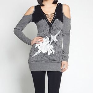 💥HOT ITEM💥 Gray Tena Hooded Cutout Dress Top